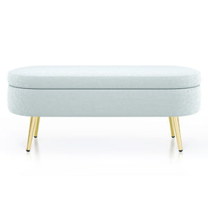 English Elm Ottoman Oval Flannel Storage Bench with Metal Legs for Bedroom or Living Room W487P438629