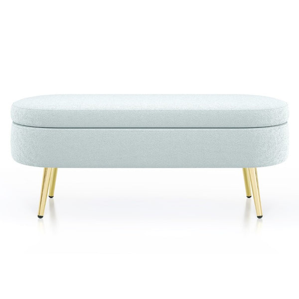 English Elm Ottoman Oval Flannel Storage Bench with Metal Legs for Bedroom or Living Room W487P438629