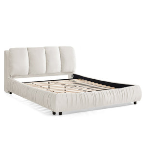 English Elm 2634Q-Bge-A Queen Platform Bed Pleated Upholstered Headboard Modern Minimalist Frame W487P489320