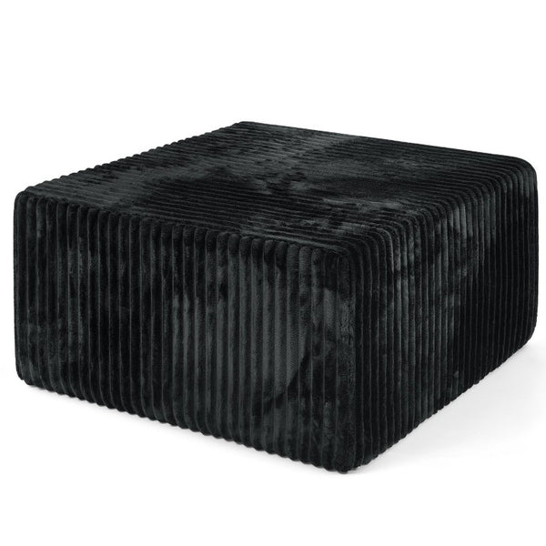 English Elm Square Corduroy Modular Ottoman Cube Ribbed Upholstered Footrest for Living Rooms Black W487P496382
