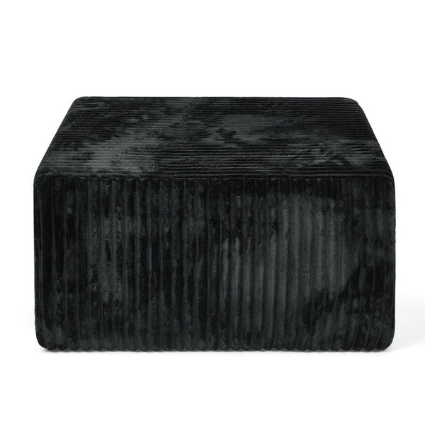English Elm Square Corduroy Modular Ottoman Cube Ribbed Upholstered Footrest for Living Rooms Black W487P496382