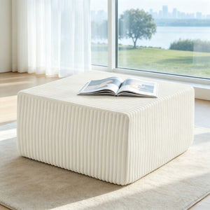 English Elm Square Corduroy Modular Ottoman Cube Ribbed Upholstered Footrest for Living Rooms Beige W487P496383