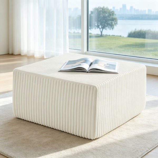 English Elm Square Corduroy Modular Ottoman Cube Ribbed Upholstered Footrest for Living Rooms Beige W487P496383