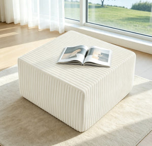 English Elm Square Corduroy Modular Ottoman Cube Ribbed Upholstered Footrest for Living Rooms Beige W487P496383