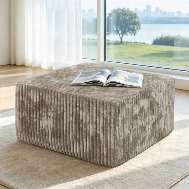 English Elm Square Corduroy Modular Ottoman Cube Ribbed Upholstered Footrest for Living Rooms Brown W487P496384