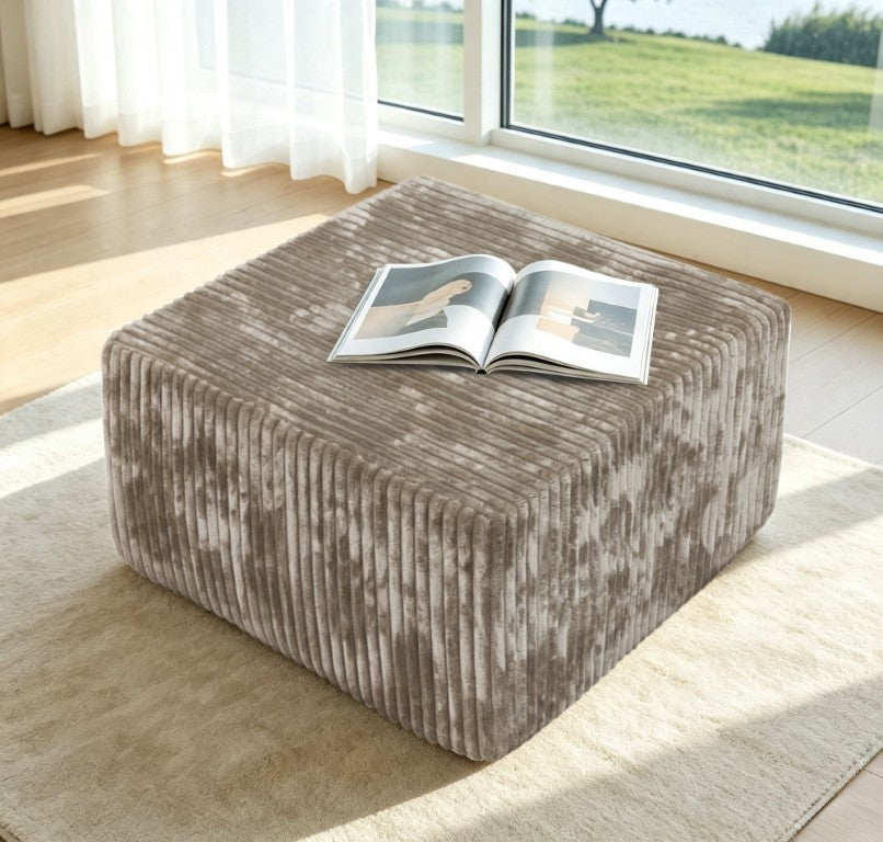 English Elm Square Corduroy Modular Ottoman Cube Ribbed Upholstered Footrest for Living Rooms Brown W487P496384