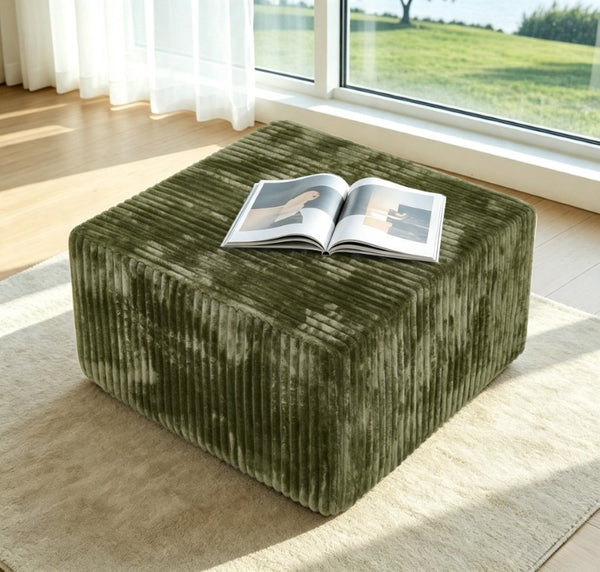 English Elm Square Corduroy Modular Ottoman Cube Ribbed Upholstered Footrest for Living Rooms Green W487P496385
