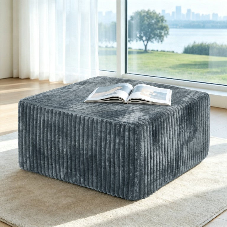 English Elm Square Corduroy Upholstered Modular Ottoman Cube for Living Room Accent Seating W487P496386