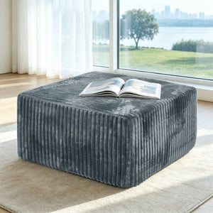 English Elm Square Corduroy Upholstered Modular Ottoman Cube for Living Room Accent Seating W487P496386