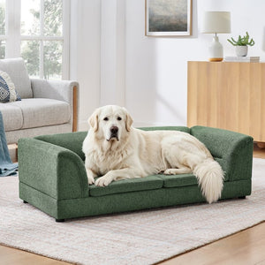 English Elm Oversized Pet Sofa with Curved Armrests Linen Upholstery for Large Dogs and Cats Olive Green W487P497599