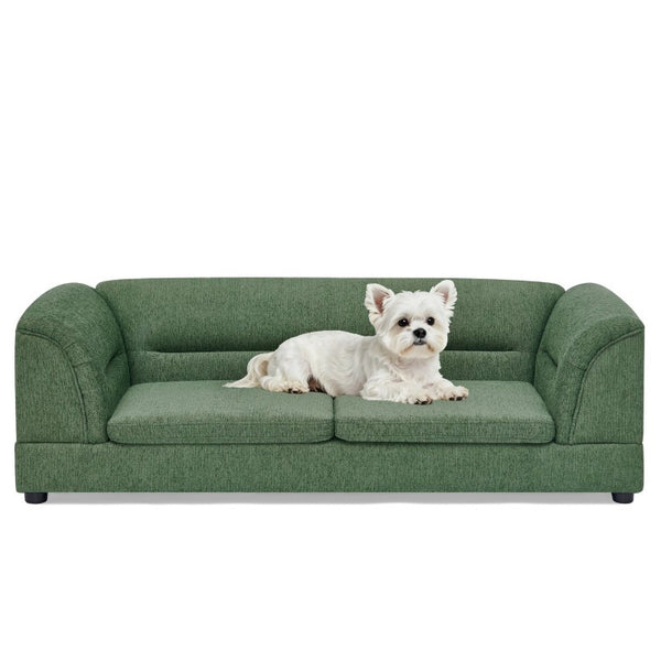 English Elm Oversized Pet Sofa with Curved Armrests Linen Upholstery for Large Dogs and Cats Olive Green W487P497599