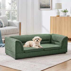 English Elm Oversized Pet Sofa with Curved Armrests Linen Upholstery for Large Dogs and Cats Olive Green W487P497599