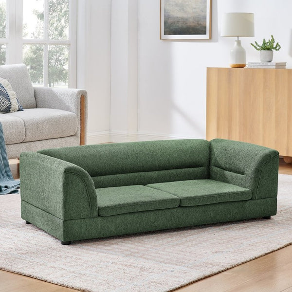 English Elm Oversized Pet Sofa with Curved Armrests Linen Upholstery for Large Dogs and Cats Olive Green W487P497599