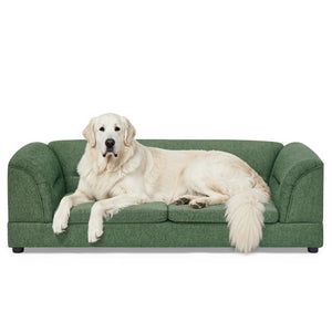 English Elm Oversized Pet Sofa with Curved Armrests Linen Upholstery for Large Dogs and Cats Olive Green W487P497599