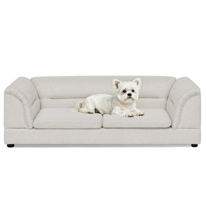 English Elm Oversized Pet Sofa with Curved Armrests Linen Upholstery for Large Dogs and Cats Beige W487P497600