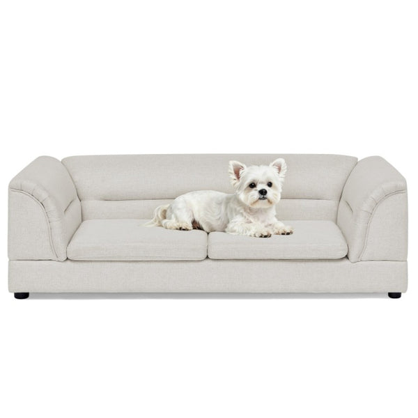English Elm Oversized Pet Sofa with Curved Armrests Linen Upholstery for Large Dogs and Cats Beige W487P497600