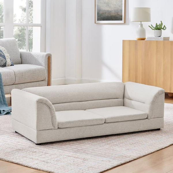 English Elm Oversized Pet Sofa with Curved Armrests Linen Upholstery for Large Dogs and Cats Beige W487P497600