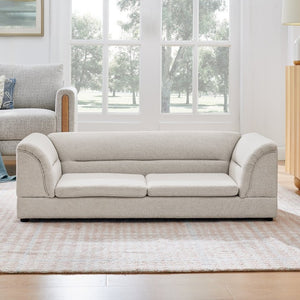English Elm Oversized Pet Sofa with Curved Armrests Linen Upholstery for Large Dogs and Cats Beige W487P497600