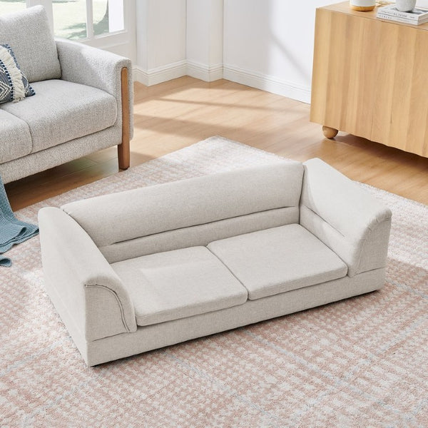English Elm Oversized Pet Sofa with Curved Armrests Linen Upholstery for Large Dogs and Cats Beige W487P497600
