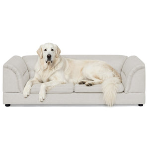 English Elm Oversized Pet Sofa with Curved Armrests Linen Upholstery for Large Dogs and Cats Beige W487P497600