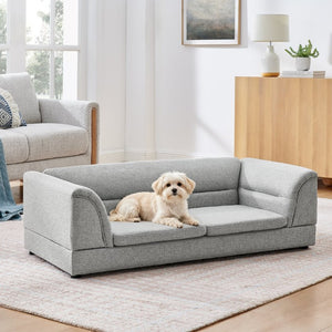 English Elm Oversized Pet Sofa with Curved Armrests Linen Upholstery for Large Dogs and Cats Light Grey W487P497601