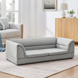 English Elm Oversized Pet Sofa with Curved Armrests Linen Upholstery for Large Dogs and Cats Light Grey W487P497601