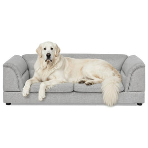 English Elm Oversized Pet Sofa with Curved Armrests Linen Upholstery for Large Dogs and Cats Light Grey W487P497601