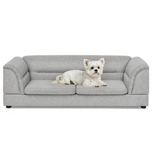 English Elm Oversized Pet Sofa with Curved Armrests Linen Upholstery for Large Dogs and Cats Light Grey W487P497601