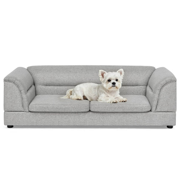 English Elm Oversized Pet Sofa with Curved Armrests Linen Upholstery for Large Dogs and Cats Light Grey W487P497601