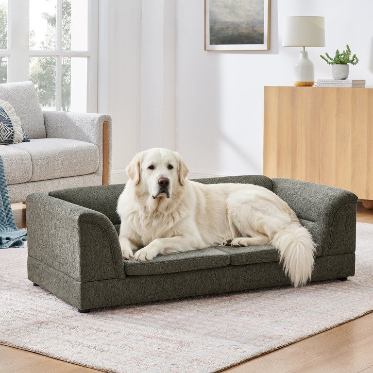 English Elm Oversized Dog Sofa with Curved Arms Linen Upholstered Pet Couch for Large Breeds W487P497602