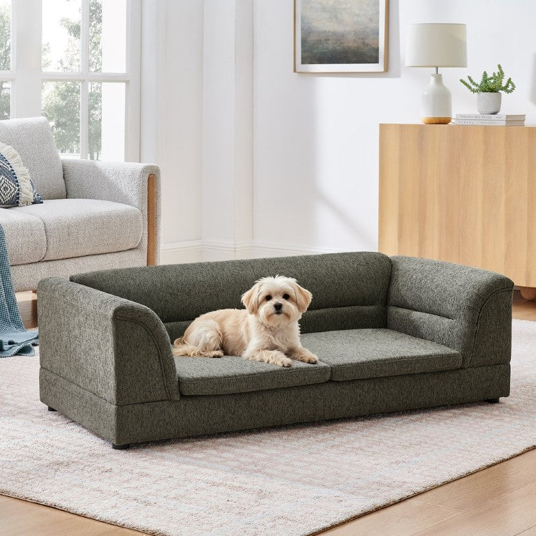 English Elm Oversized Dog Sofa with Curved Arms Linen Upholstered Pet Couch for Large Breeds W487P497602