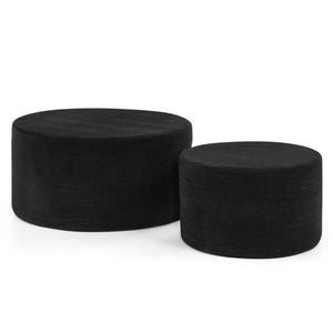 English Elm Set of 2 Cylindrical Upholstered Poufs Modern Round Floor Ottoman for Living Room Black W487P524748