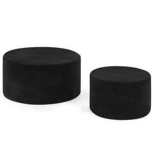 English Elm Set of 2 Cylindrical Upholstered Poufs Modern Round Floor Ottoman for Living Room Black W487P524748