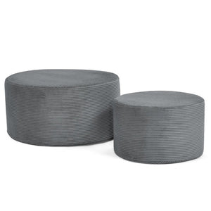 English Elm Set of 2 Cylindrical Upholstered Poufs Modern Round Floor Ottoman for Living Room Dark Gray W487P524749