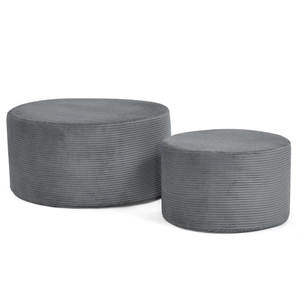 English Elm Set of 2 Cylindrical Upholstered Poufs Modern Round Floor Ottoman for Living Room Dark Gray W487P524749