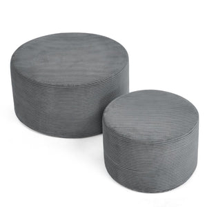 English Elm Set of 2 Cylindrical Upholstered Poufs Modern Round Floor Ottoman for Living Room Dark Gray W487P524749