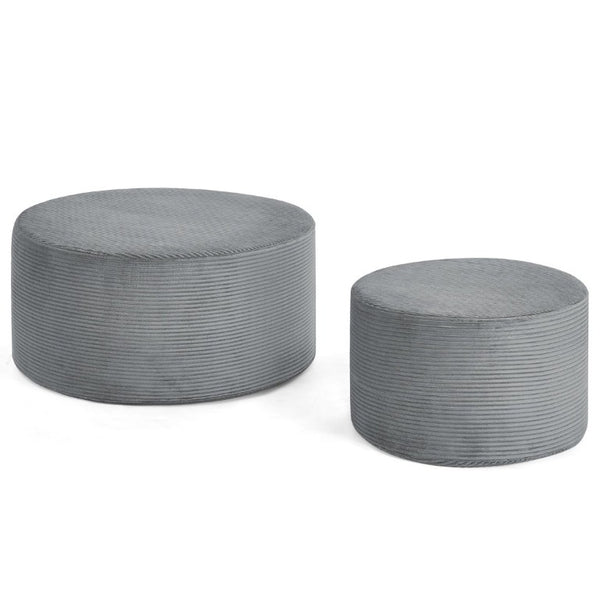English Elm Set of 2 Cylindrical Upholstered Poufs Modern Round Floor Ottoman for Living Room Dark Gray W487P524749