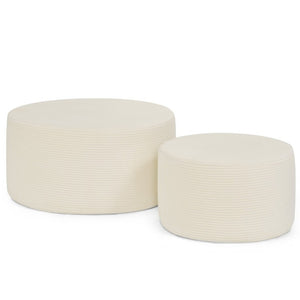 English Elm Set of 2 Cylindrical Upholstered Poufs Modern Round Floor Ottoman for Living Room Beige W487P524750