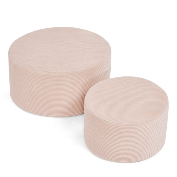 English Elm Set of 2 Cylindrical Upholstered Poufs Modern Round Floor Ottoman for Living Room Pink W487P524751