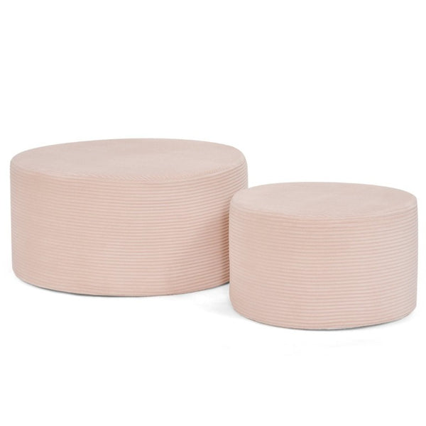 English Elm Set of 2 Cylindrical Upholstered Poufs Modern Round Floor Ottoman for Living Room Pink W487P524751