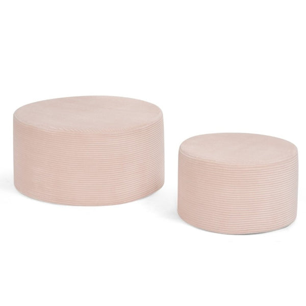 English Elm Set of 2 Cylindrical Upholstered Poufs Modern Round Floor Ottoman for Living Room Pink W487P524751