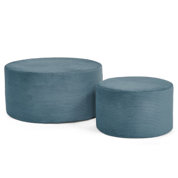 English Elm Set of 2 Cylindrical Upholstered Poufs Modern Round Floor Ottoman for Living Room Blue W487P524752