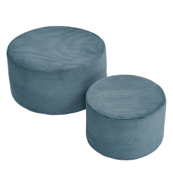English Elm Set of 2 Cylindrical Upholstered Poufs Modern Round Floor Ottoman for Living Room Blue W487P524752