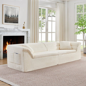 English Elm U Shaped Modular Sectional with Corduroy Terrycloth Upholstery for Flexible Living Spaces Beige W487P527061