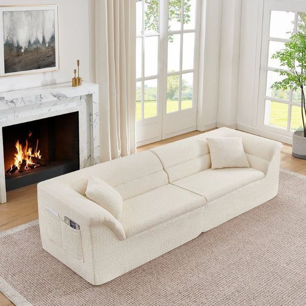 English Elm U Shaped Modular Sectional with Corduroy Terrycloth Upholstery for Flexible Living Spaces Beige W487P527061