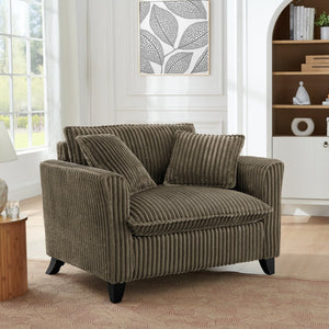 English Elm Lazy Corduroy Tufted Lounge Chair Solid Wood Frame Ergonomic Seat for Living Room Brown W487P531840