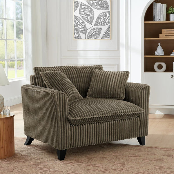 English Elm Lazy Corduroy Tufted Lounge Chair Solid Wood Frame Ergonomic Seat for Living Room Brown W487P531840