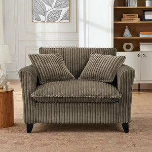 English Elm Lazy Corduroy Tufted Lounge Chair Solid Wood Frame Ergonomic Seat for Living Room Brown W487P531840