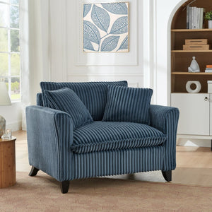 English Elm Lazy Corduroy Tufted Lounge Chair Solid Wood Frame Ergonomic Seat for Living Room Blue W487P531841