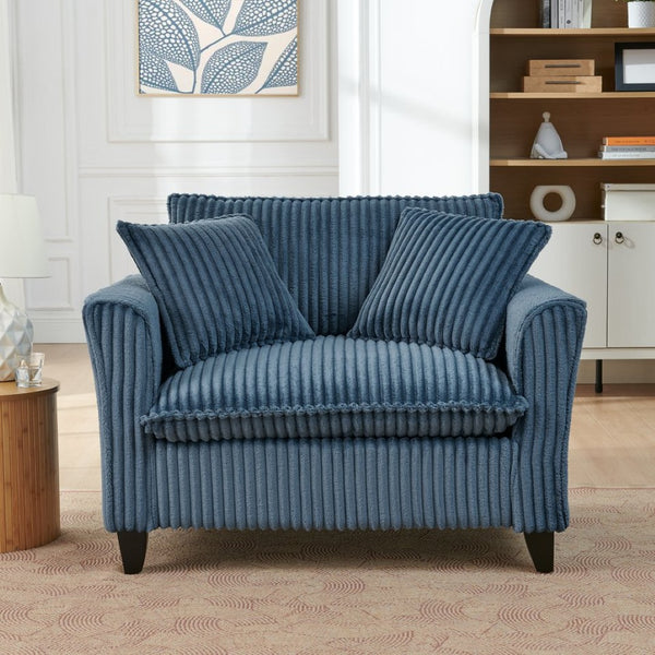 English Elm Lazy Corduroy Tufted Lounge Chair Solid Wood Frame Ergonomic Seat for Living Room Blue W487P531841